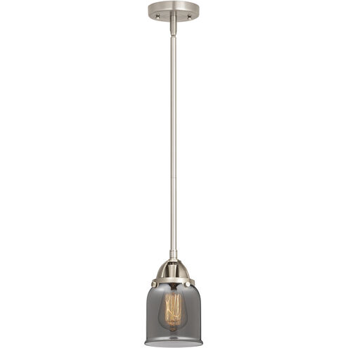 Nouveau 2 Bell 1 Light 5 inch Brushed Satin Nickel Mini Pendant Ceiling Light in Incandescent, Plated Smoke