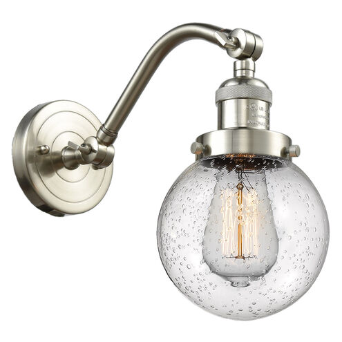 Franklin Restoration Beacon 1 Light 6 inch Brushed Satin Nickel Sconce Wall Light in Seedy Glass, Franklin Restoration