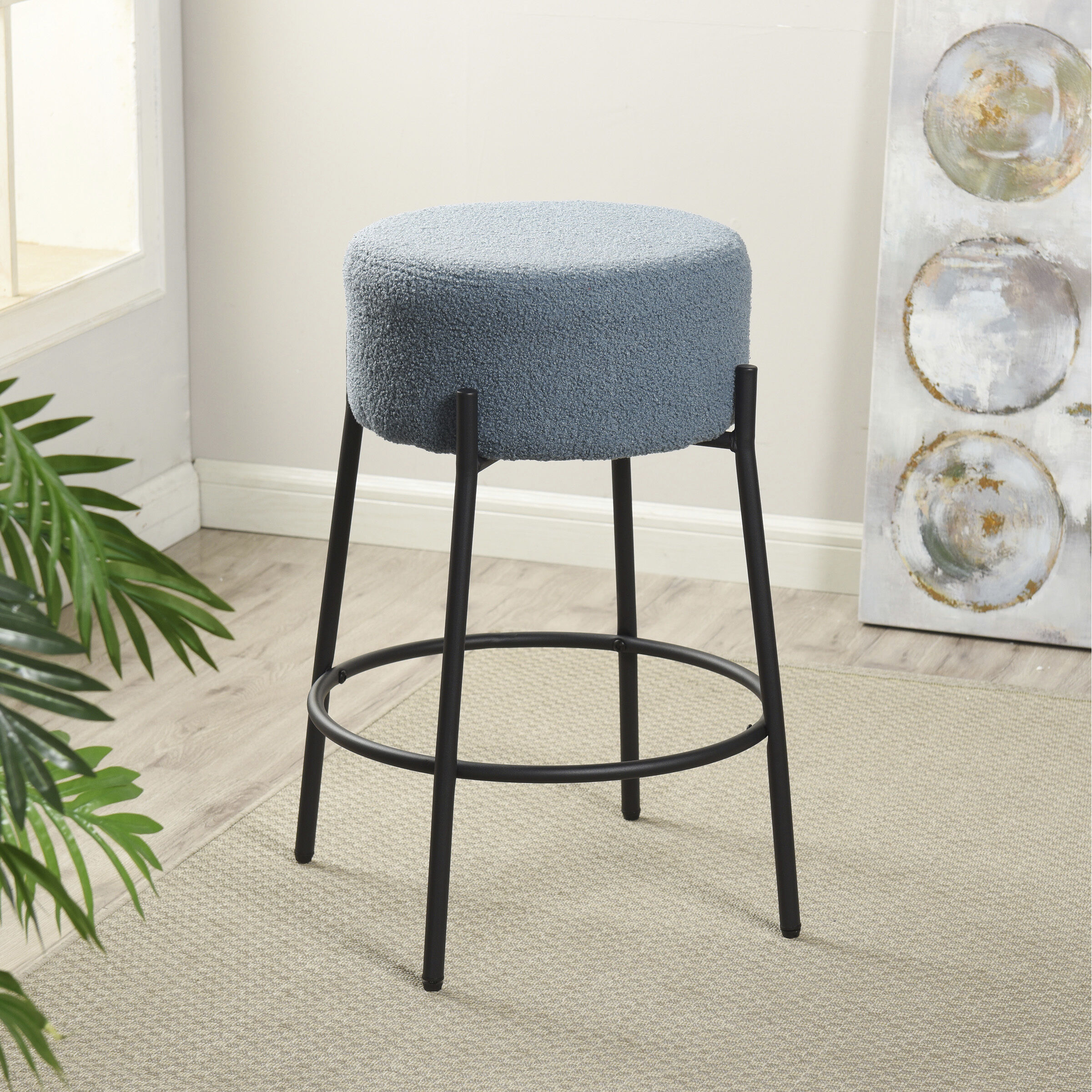 Soloist 26 inch Black and Sky Blue Counter Stool