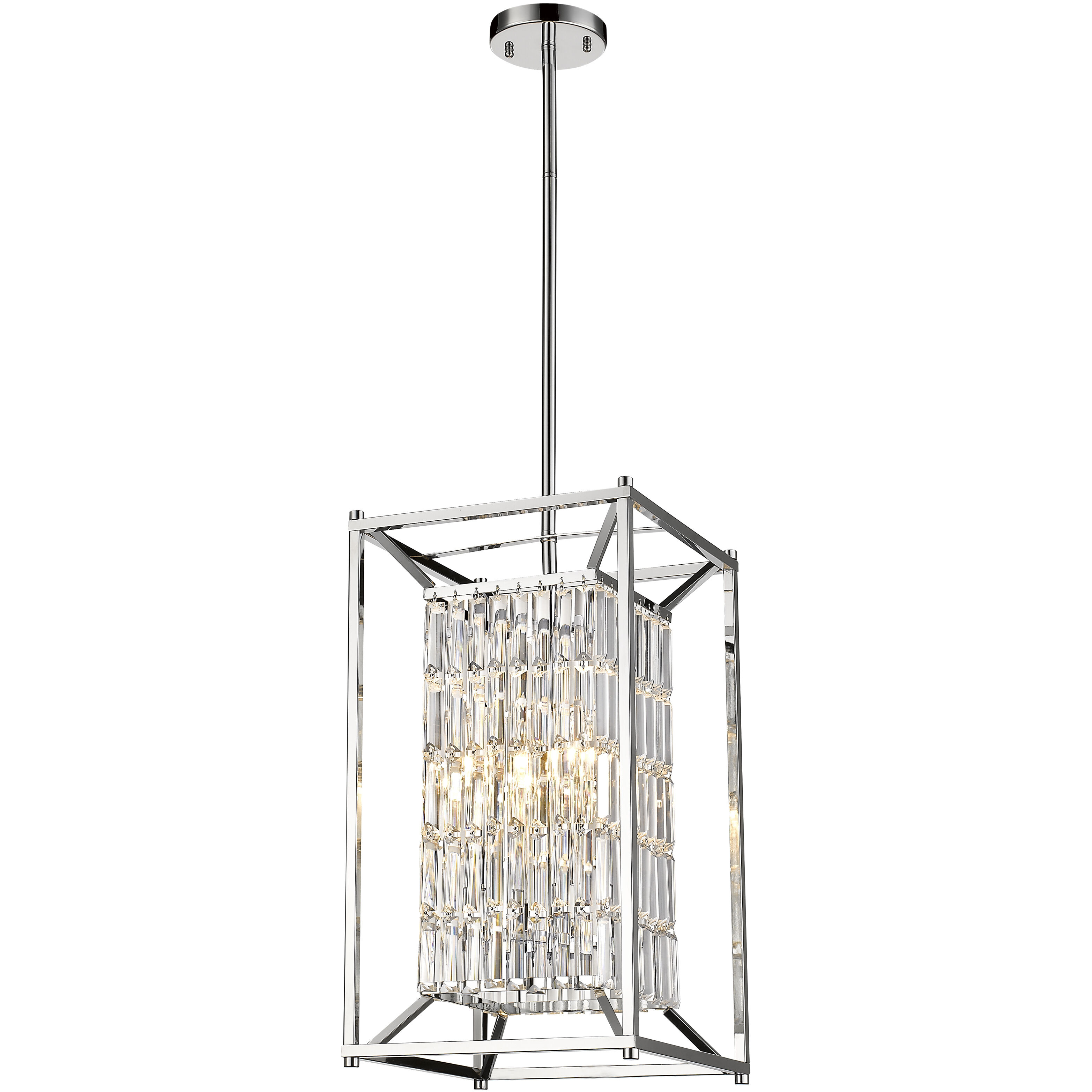Canada 4 Light 12.6 inch Chrome Chandelier Ceiling Light, Rectangular Cage, Chrome Metal