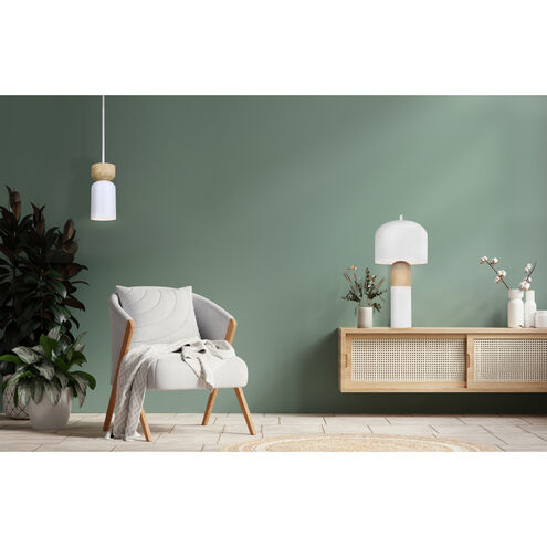 Caleb 1 Light 4.75 inch Matte White & Wood Pendant Ceiling Light