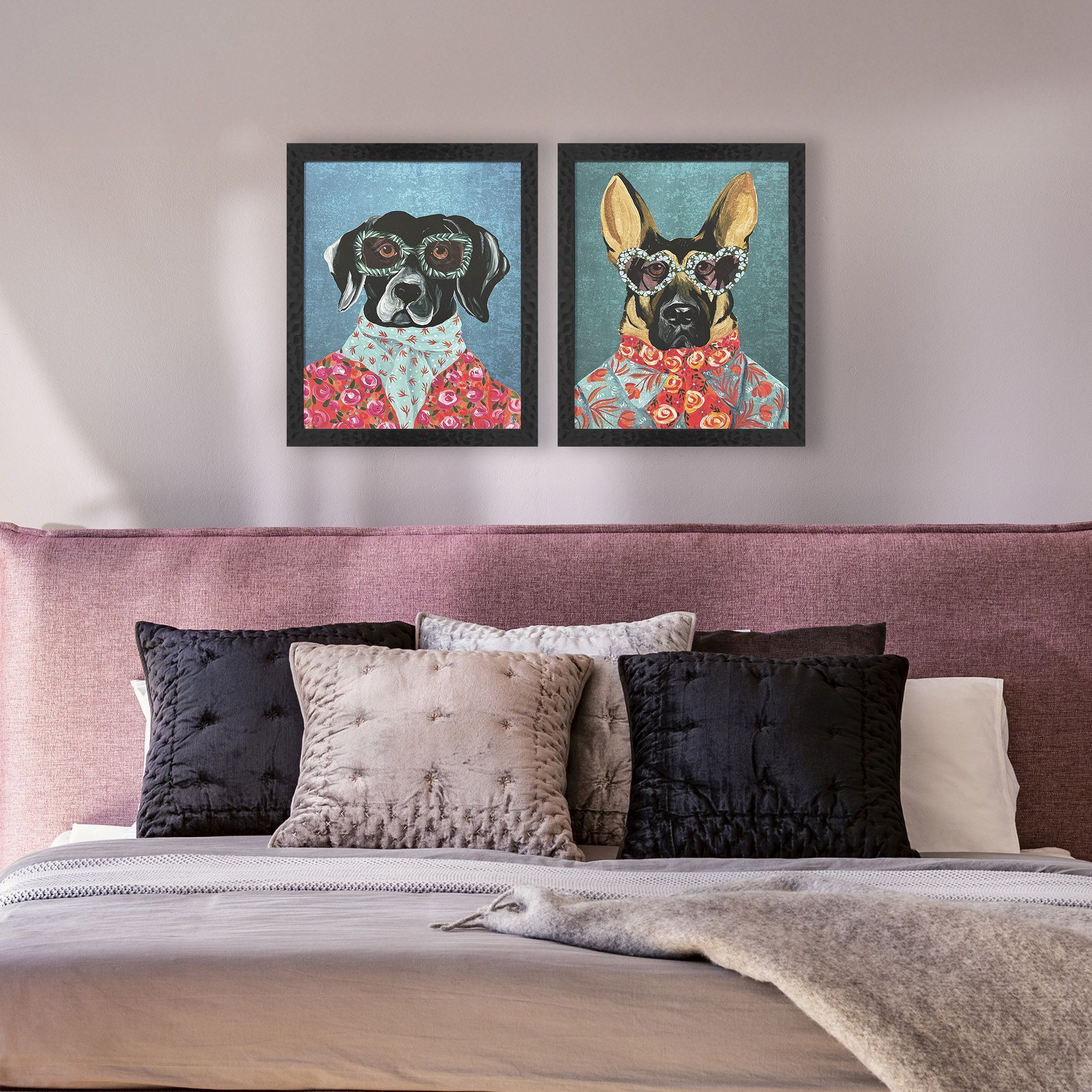 Whimsy Dog Multi and Blue and Green and Black Framed Art, Propac