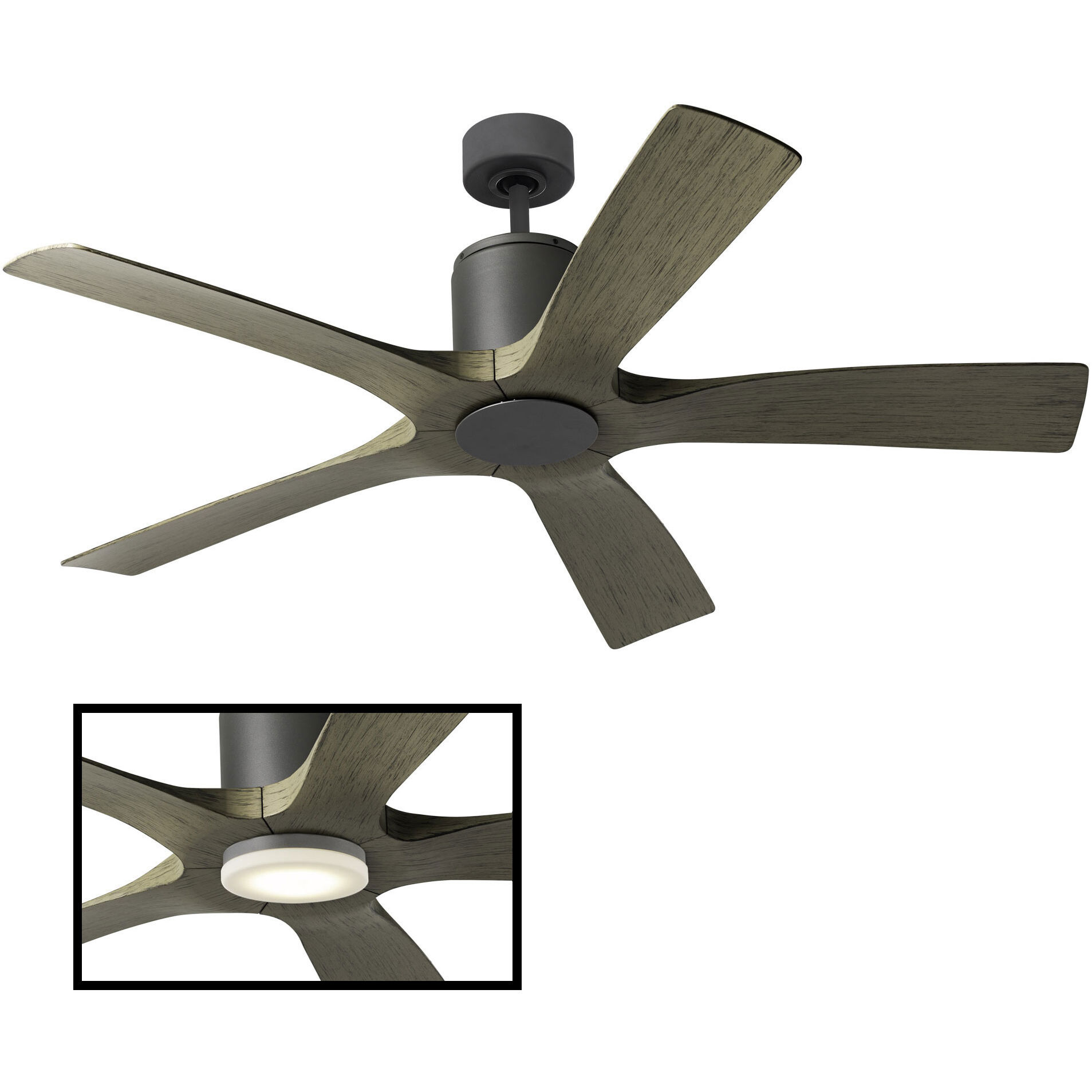 Aviator 54 inch Graphite and Weathered Gray with Weathered Gray Blades Downrod Ceiling Fan in Graphite Weathered Gray, Smart Ceiling Fan