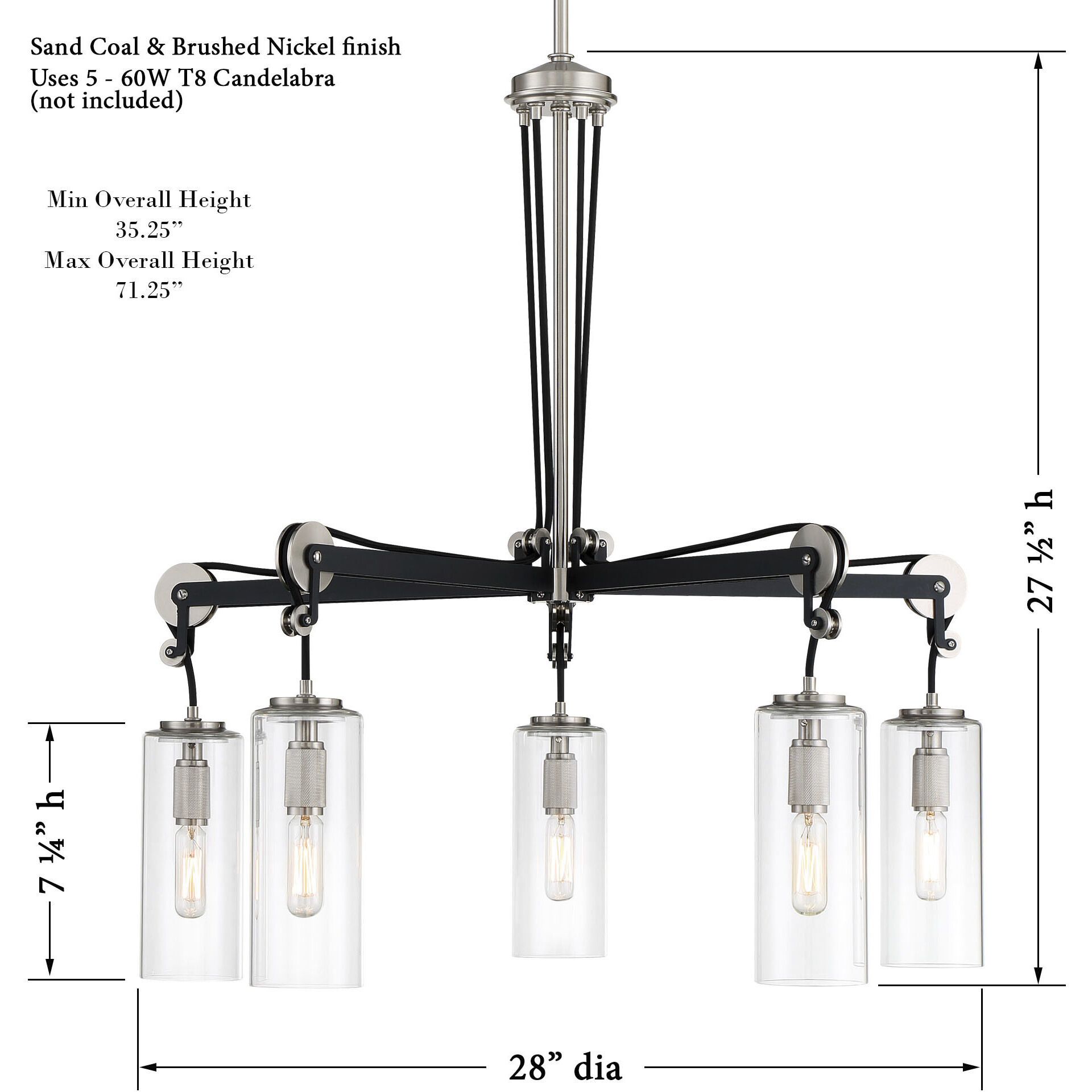 Pullman Junction 5 Light 28 inch Coal / Brushed Nickel Chandelier Ceiling Light