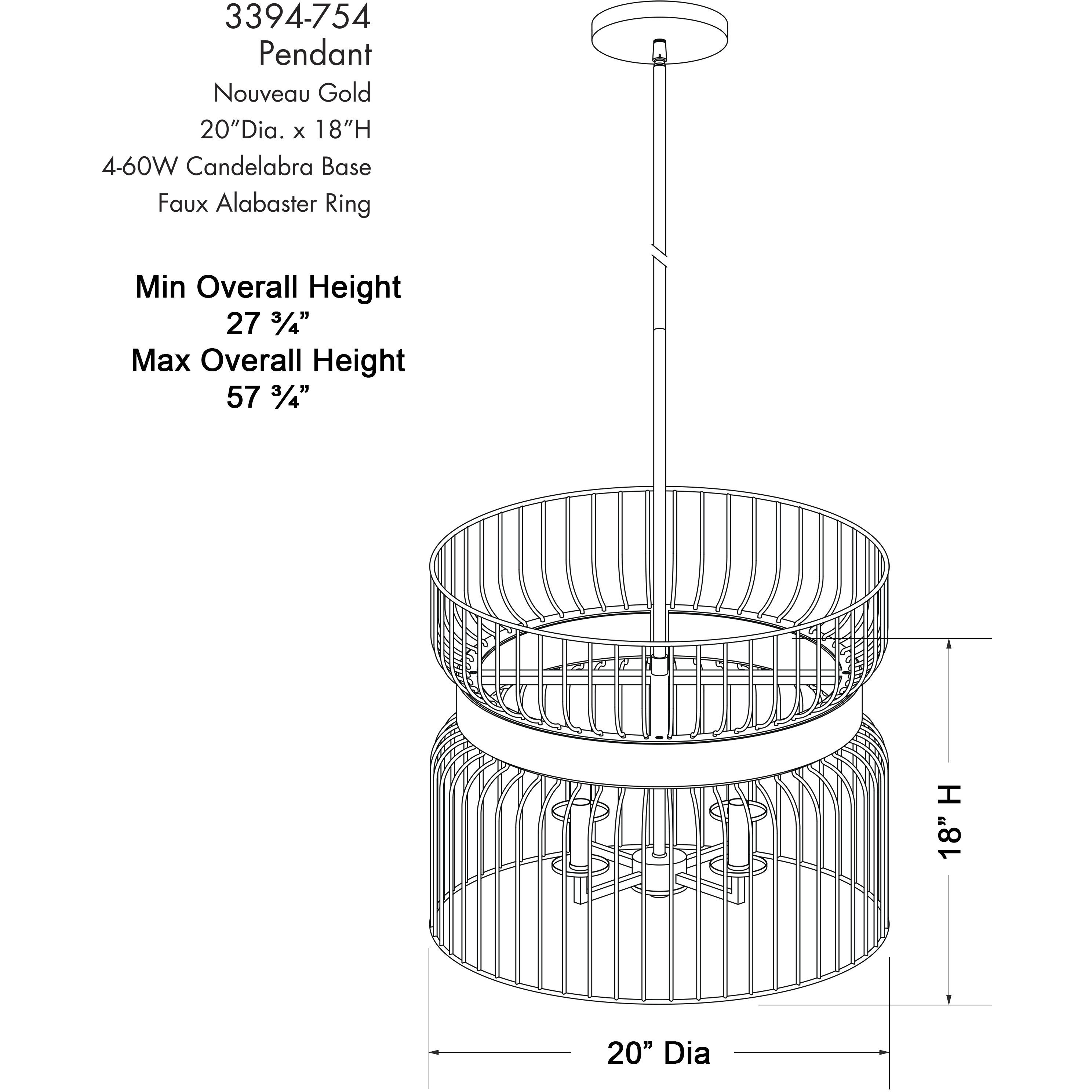 Park Slope 4 Light 20 inch Nouveau Gold Pendant Ceiling Light