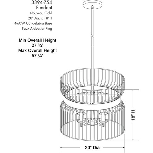 Park Slope 4 Light 20 inch Nouveau Gold Pendant Ceiling Light