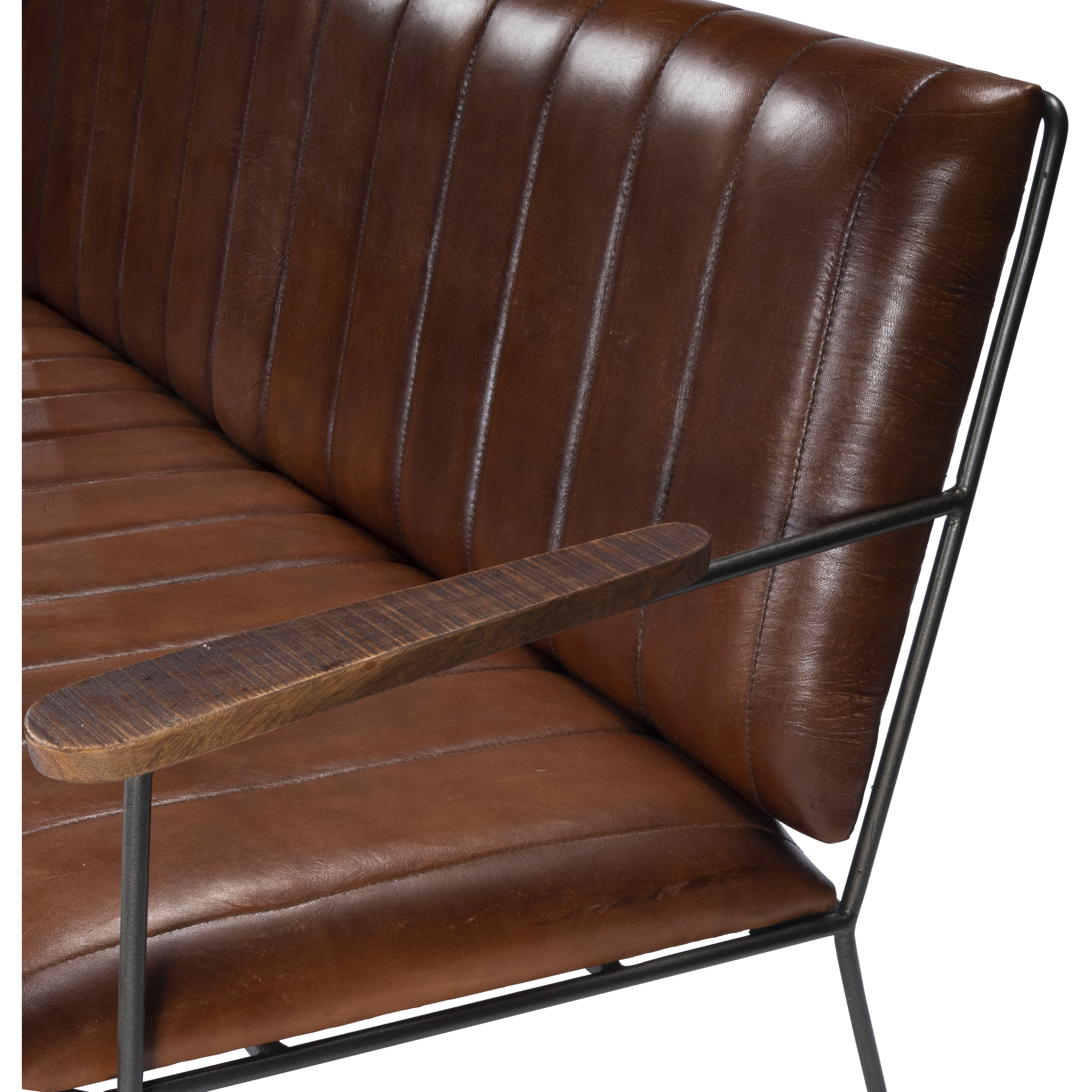 Phoenix Leather & Metal 53"W Bench in Medium Brown
