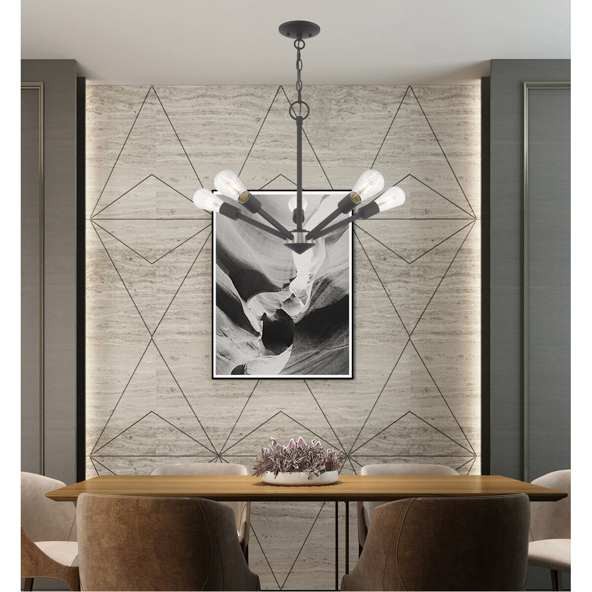 Prague 5 Light 20 inch Black with Brushed Nickel Accents Chandelier Ceiling Light