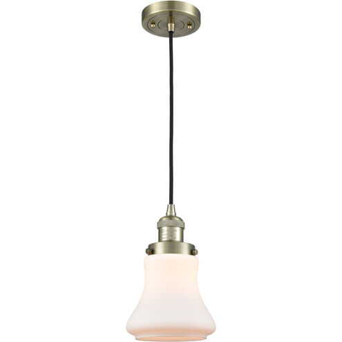 Franklin Restoration Bellmont LED 6 inch Antique Brass Mini Pendant Ceiling Light in Matte White Glass, Franklin Restoration