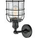 Franklin Restoration Small Bell Cage 1 Light 5 inch Matte Black Semi-Flush Mount Ceiling Light in Seedy Glass, Franklin Restoration