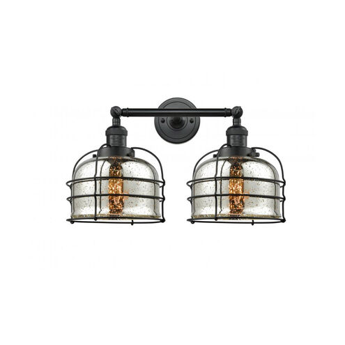 Franklin Restoration Large Bell Cage 2 Light 19 inch Matte Black Bath Vanity Light Wall Light in Silver Plated Mercury Glass, Franklin Restoration