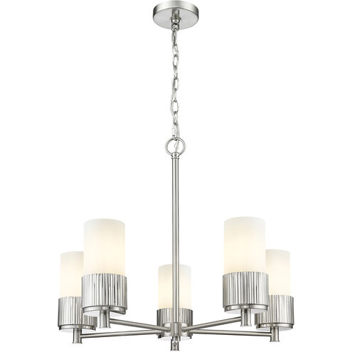 Bolivar 5 Light 25 inch Satin Nickel Chandelier Ceiling Light in Matte White Glass