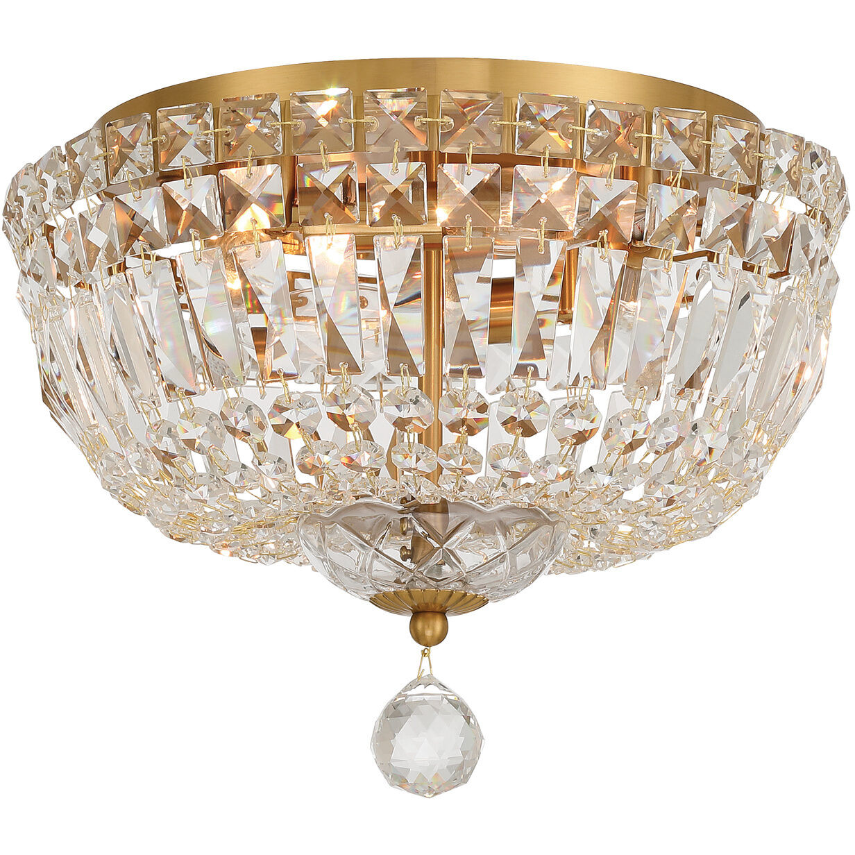 Roslyn 4 Light 12 inch Aged Brass Flush Ceiling Light