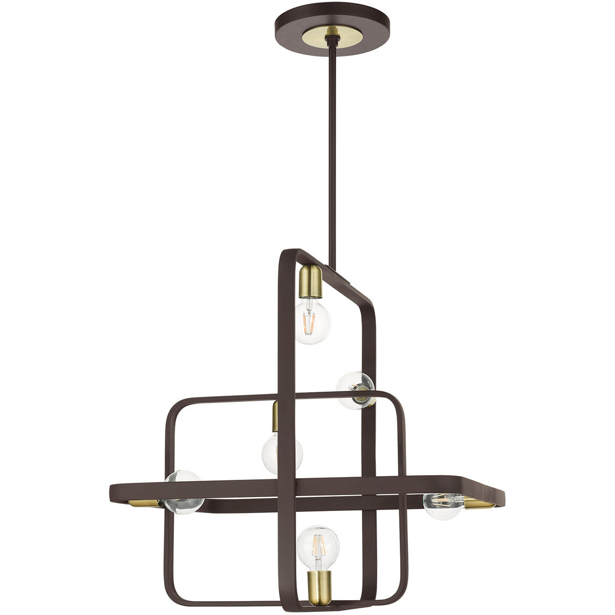 Bergamo 6 Light 25 inch Bronze with Antique Brass Accents Chandelier Ceiling Light