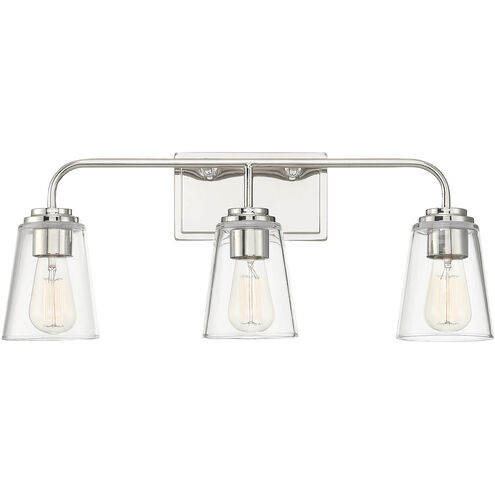 Transitional 3 Light 24 inch Polished Nickel Bathroom Vanity Light Wall Light