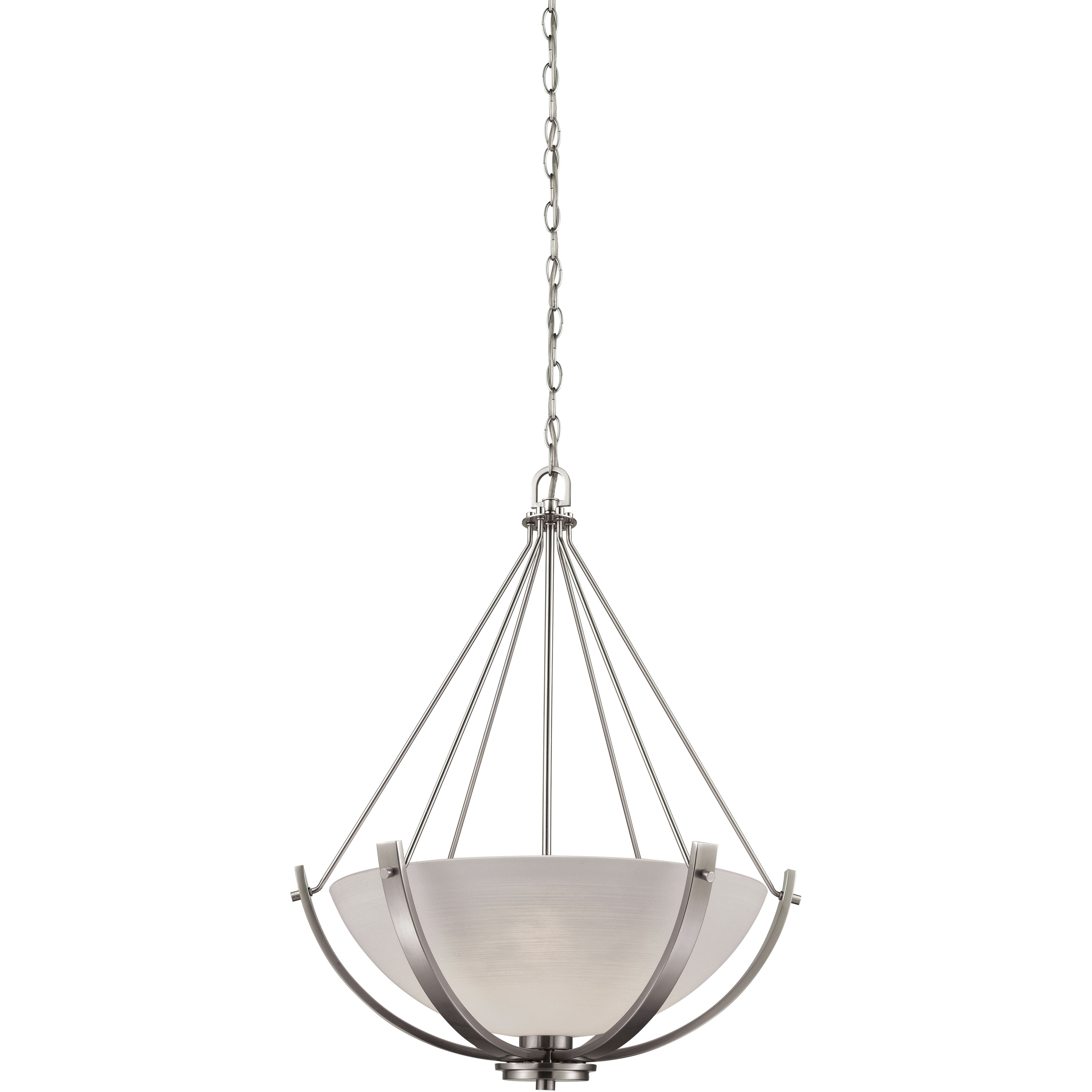 Casual Mission 3 Light 21 inch Brushed Nickel with White Chandelier Ceiling Light