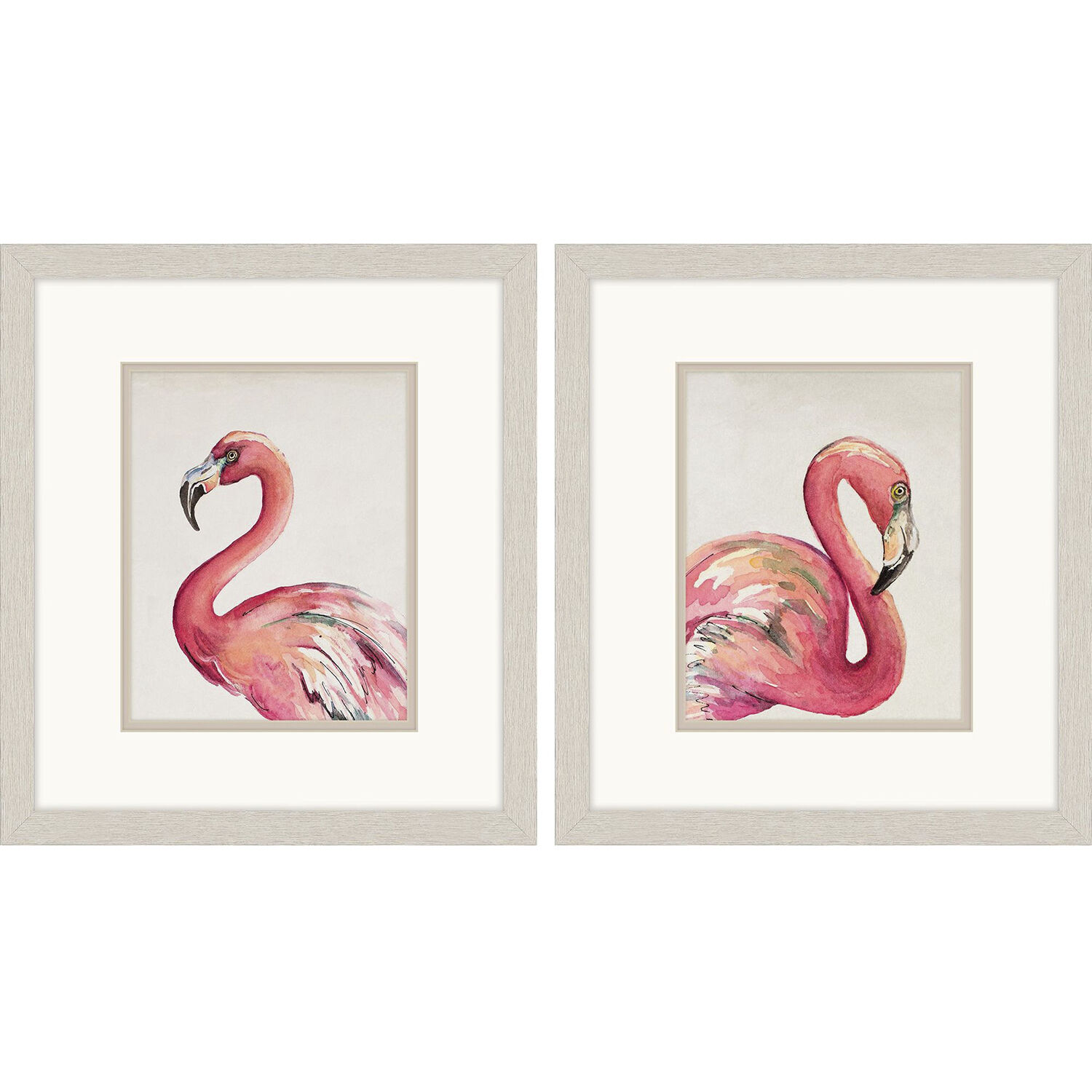 Watercolor Flamingo Pink and Multi and Green Framed Art, Propac