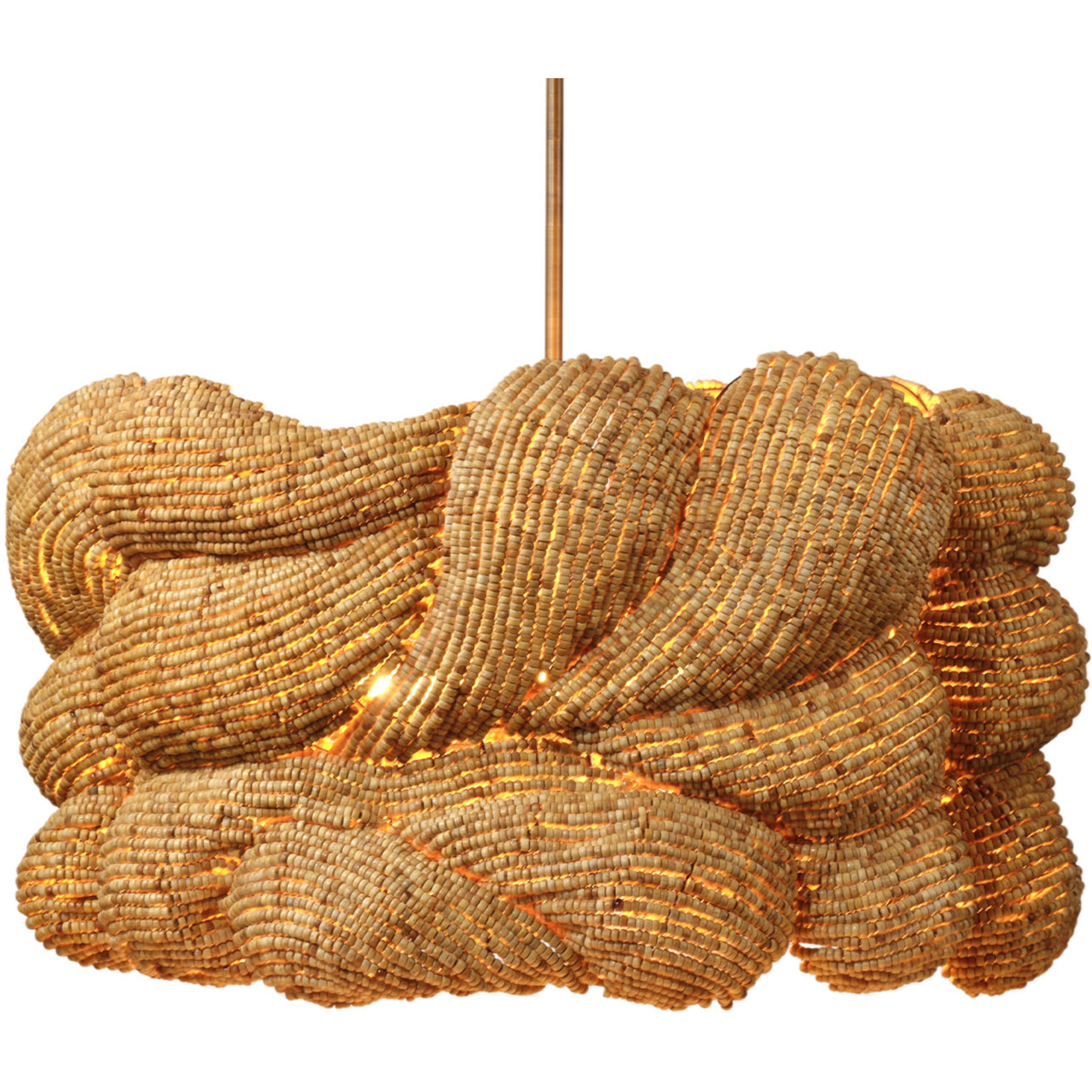 Anguilla LED 36 inch Natural Wood Beads Chandelier Ceiling Light, Large, Inline