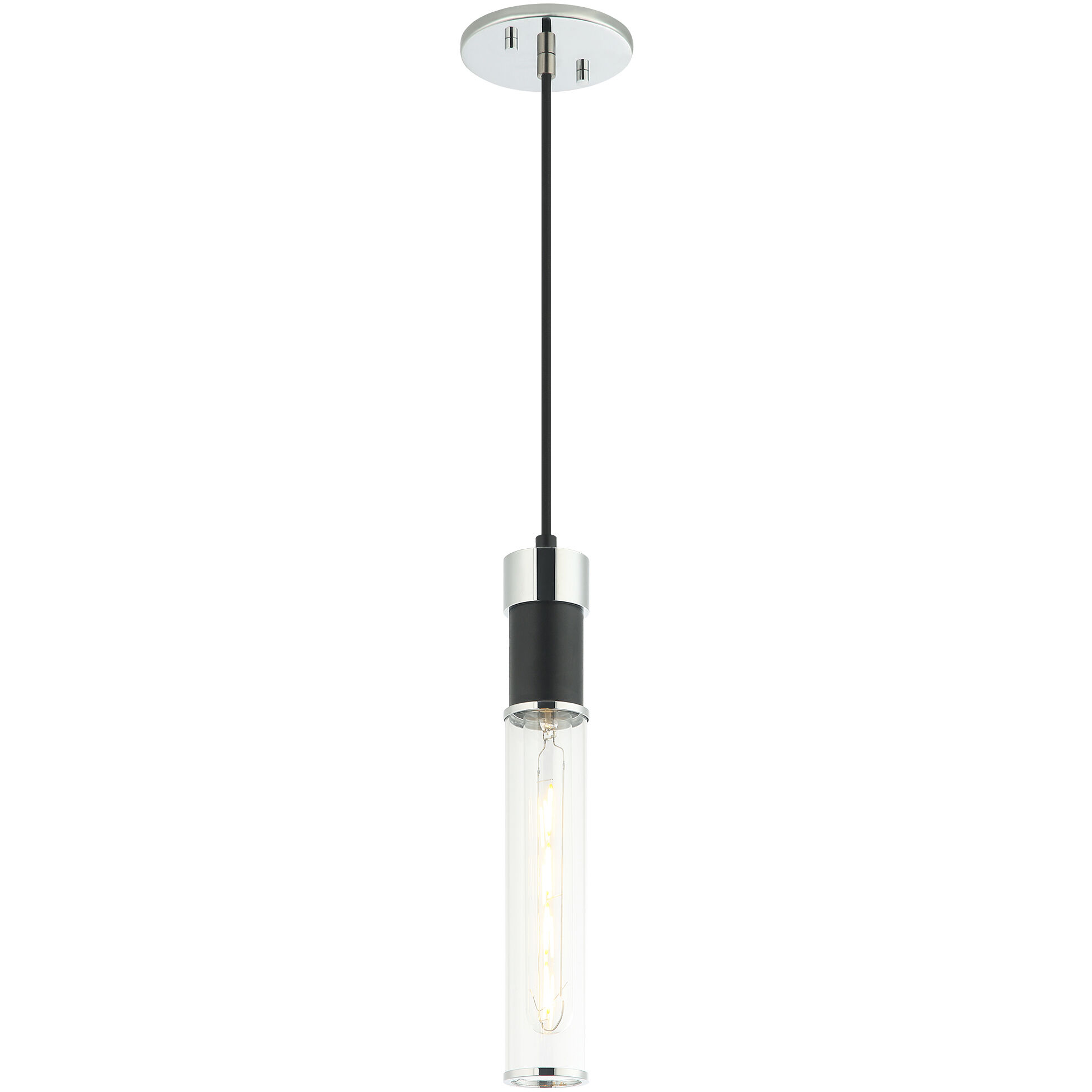 Tubo 1 Light 2 inch Matte Black and Chrome Pendant Ceiling Light