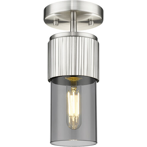 Bolivar 1 Light 4 inch Satin Nickel Flush Mount Ceiling Light in Plated Smoke Glass
