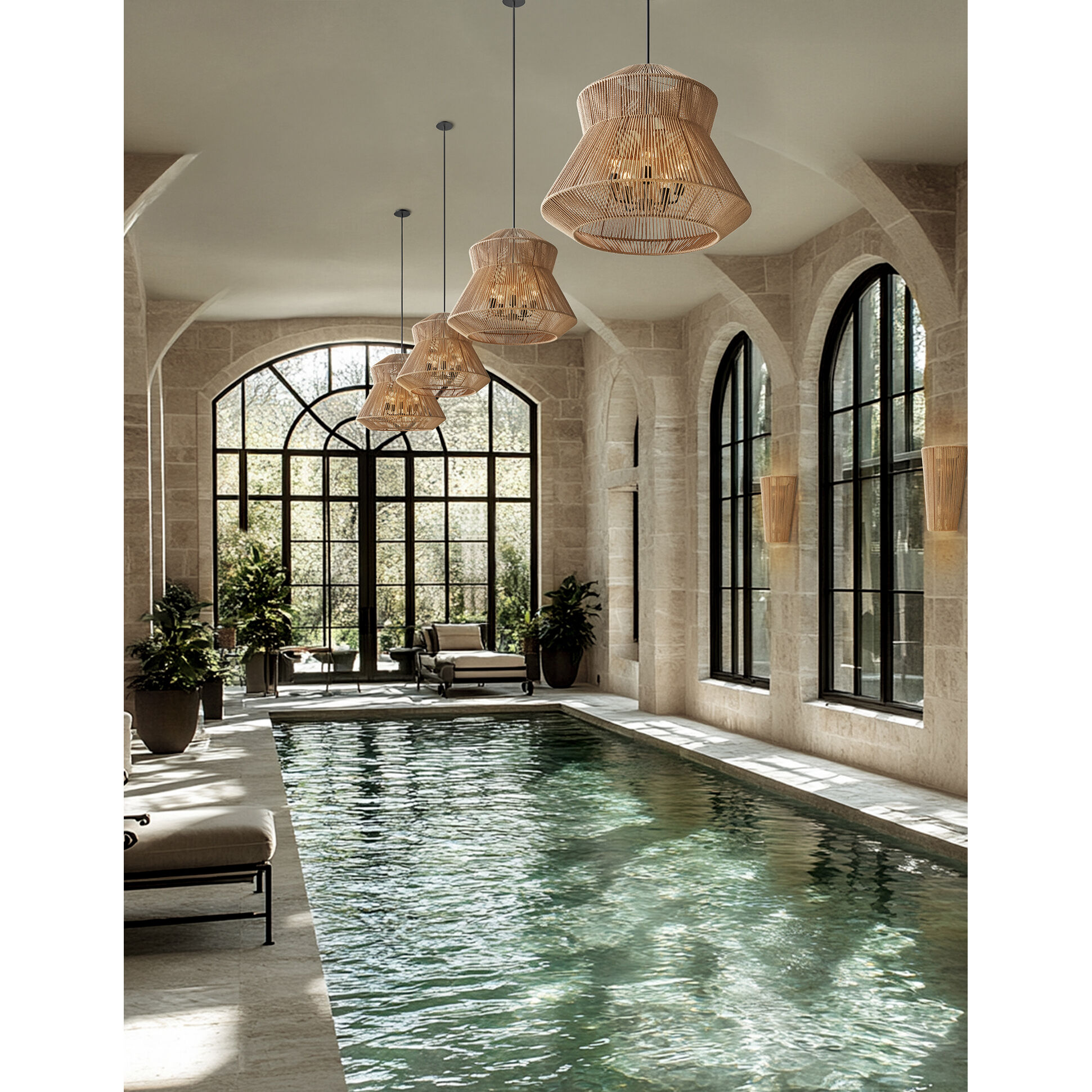 Eco LED 30 inch Matte Black Pendant Ceiling Light in Natural