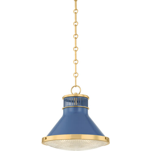 Highclere 1 Light 12.75 inch Aged Brass/Soft French Blue Pendant Ceiling Light