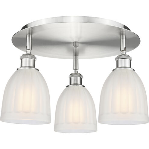 Brookfield 3 Light 17.5 inch Satin Nickel Flush Mount Ceiling Light in White