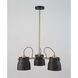 Euro Industrial 3 Light 21 inch Matte Black and Harvest Brass Down Chandelier Ceiling Light