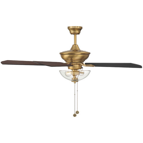 Modern 52 inch Natural Brass with White/Weathered Patina Blades Outdoor Ceiling Fan
