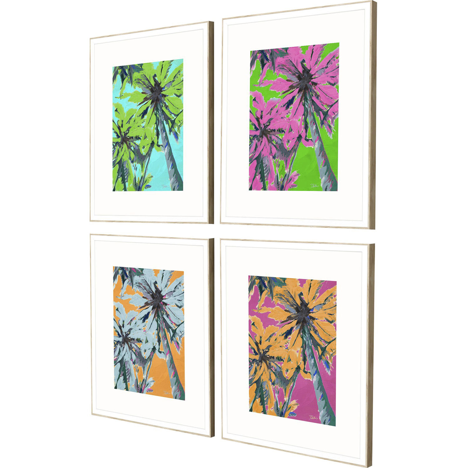 Bright Palms Multi and Orange and Pink and Turquoise Framed Art