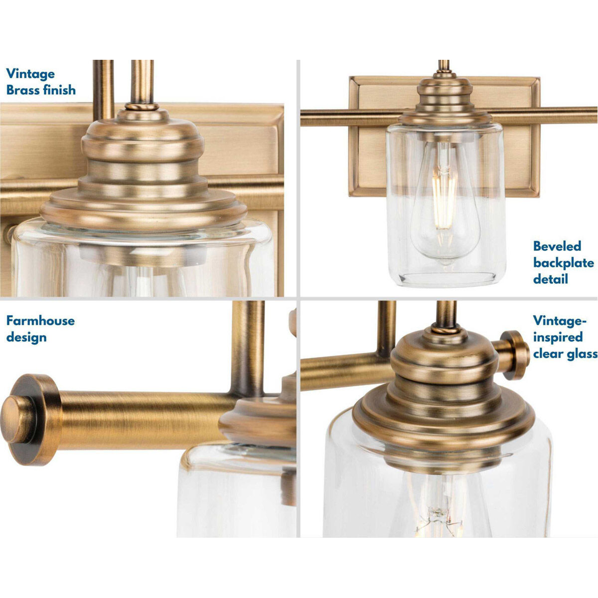 Aiken 3 Light 23 inch Vintage Brass Bath Vanity Light Wall Light