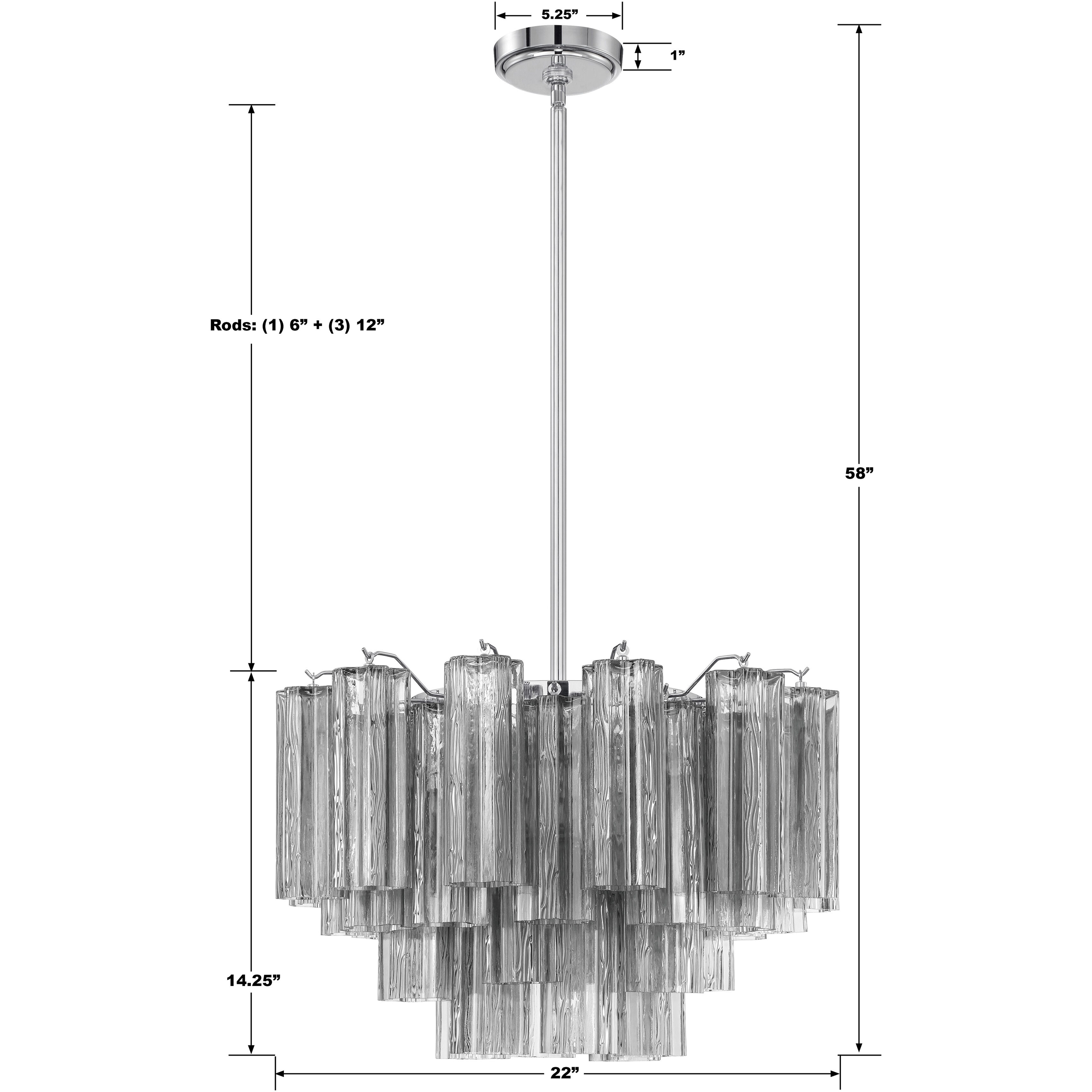 Addis 9 Light 22 inch Polished Chrome Chandelier Ceiling Light in Tronchi Glass Smoke