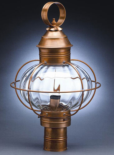 Railroad 1 Light 25 inch Dark Antique Brass Post Lantern in Clear Seedy Glass