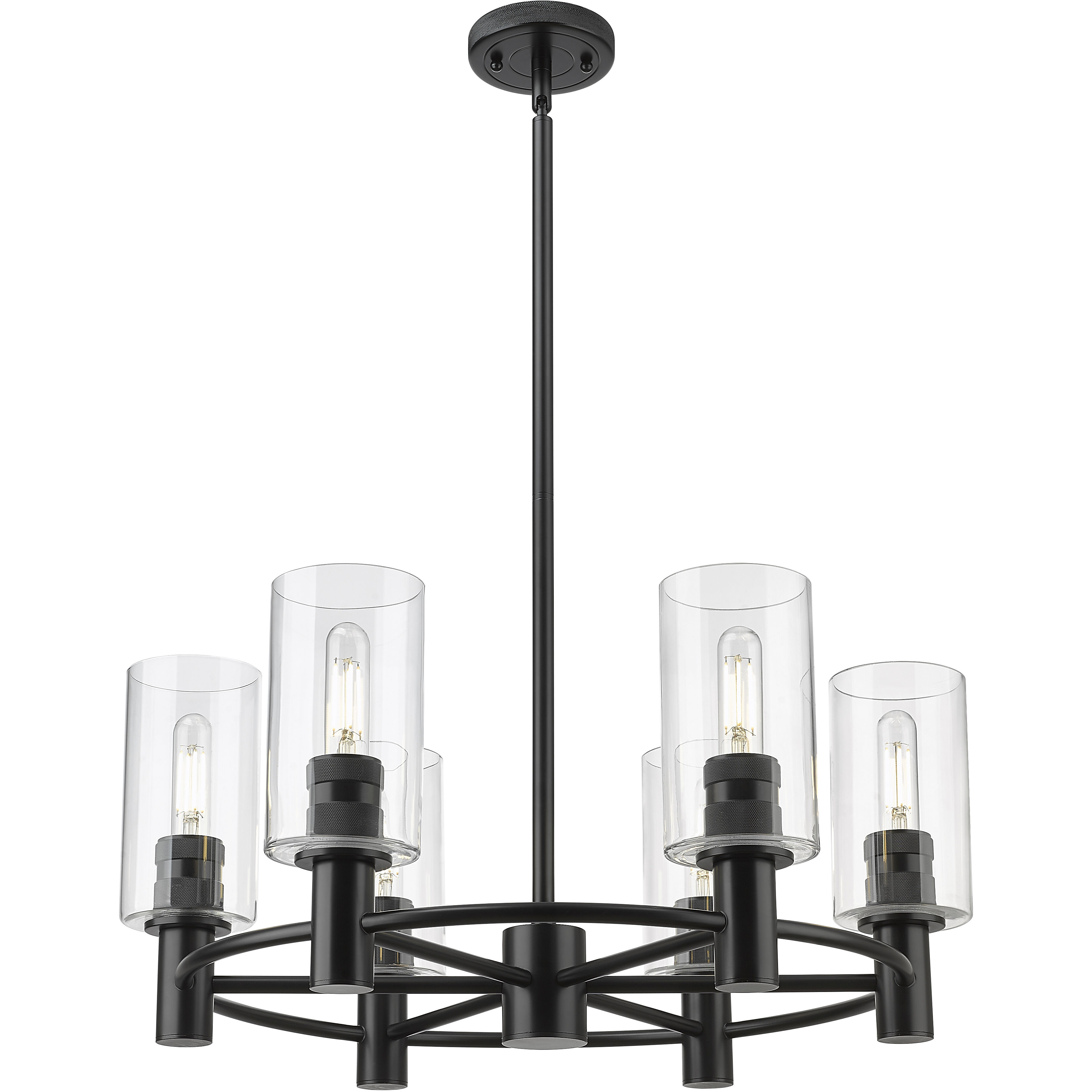 Crown Point 6 Light 24 inch Matte Black Chandelier Ceiling Light in Clear Glass