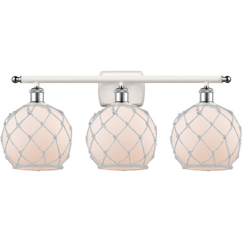 Ballston Farmhouse Rope 3 Light 26 inch White and Polished Chrome Bath Vanity Light Wall Light in White Glass with White Rope, Ballston