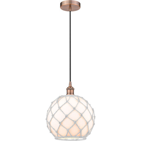 Edison Farmhouse Rope 1 Light 10 inch Antique Copper Mini Pendant Ceiling Light