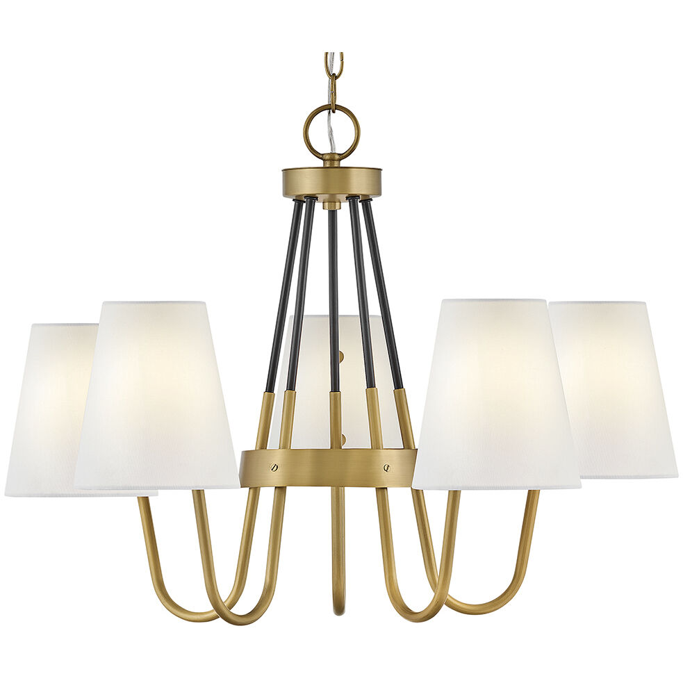Aston 5 Light 28.25 inch Heritage Brass with Black Indoor Chandelier Ceiling Light
