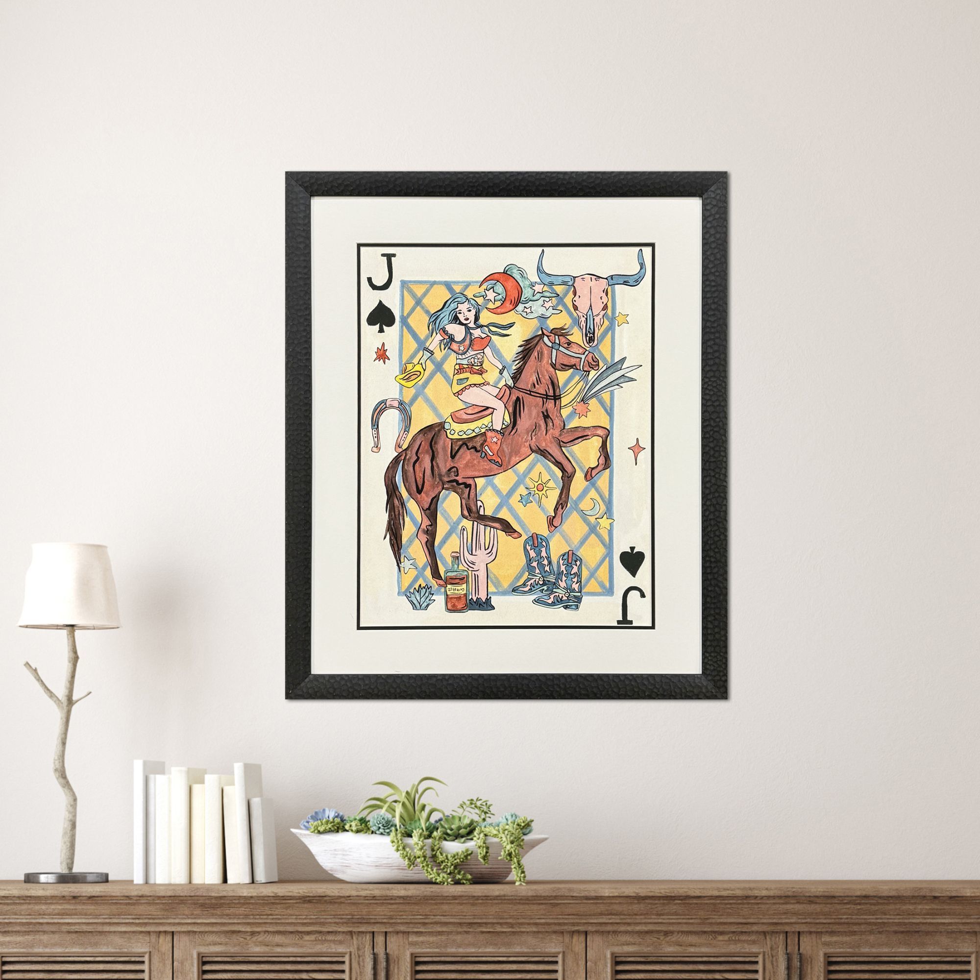 Range Rider Brown and Blue and Red Framed Art