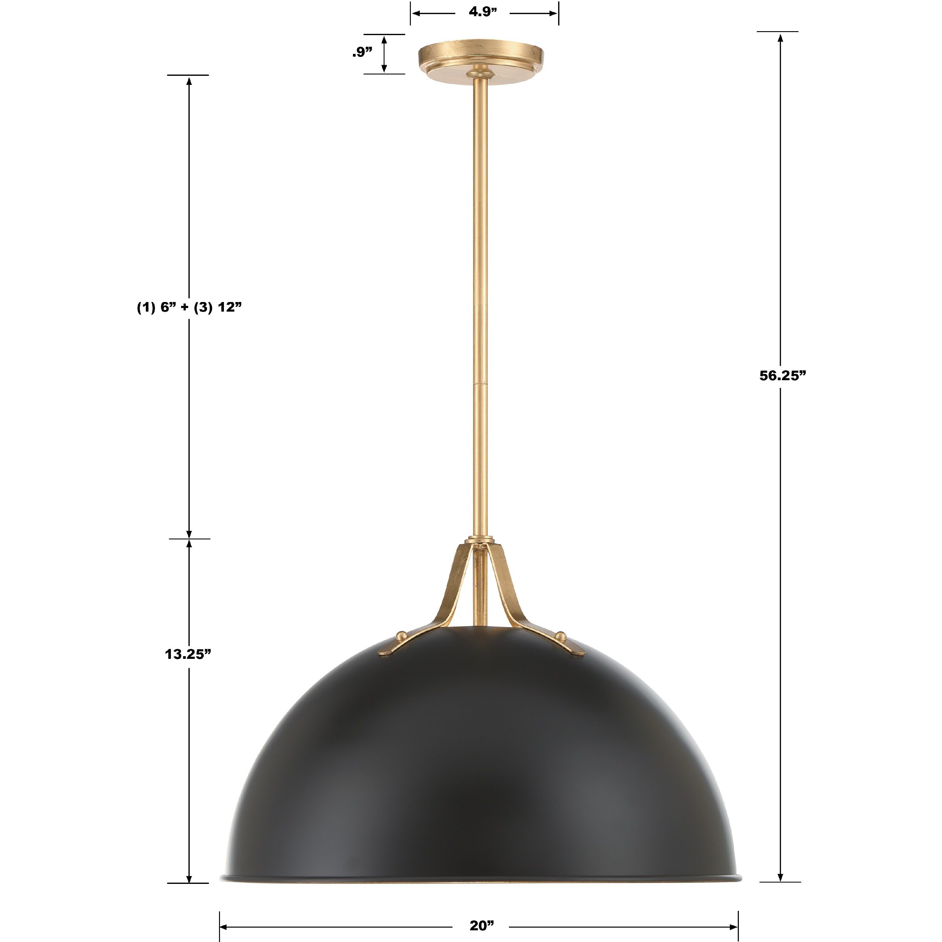Soto Pendant Ceiling Light in Matte Black and Antique Gold