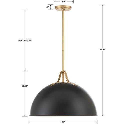 Soto 1 Light 20 inch Matte Black and Antique Gold Chandelier Ceiling Light
