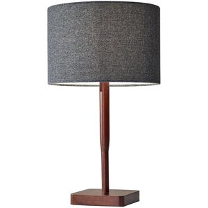 Ellis 60.00 watt Walnut Table Lamp Portable Light in Dark Grey Textured Fabric 