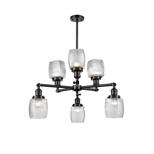 Franklin Restoration Colton 6 Light 28 inch Polished Nickel Chandelier Ceiling Light in Incandescent, Clear Halophane Glass, Franklin Restoration