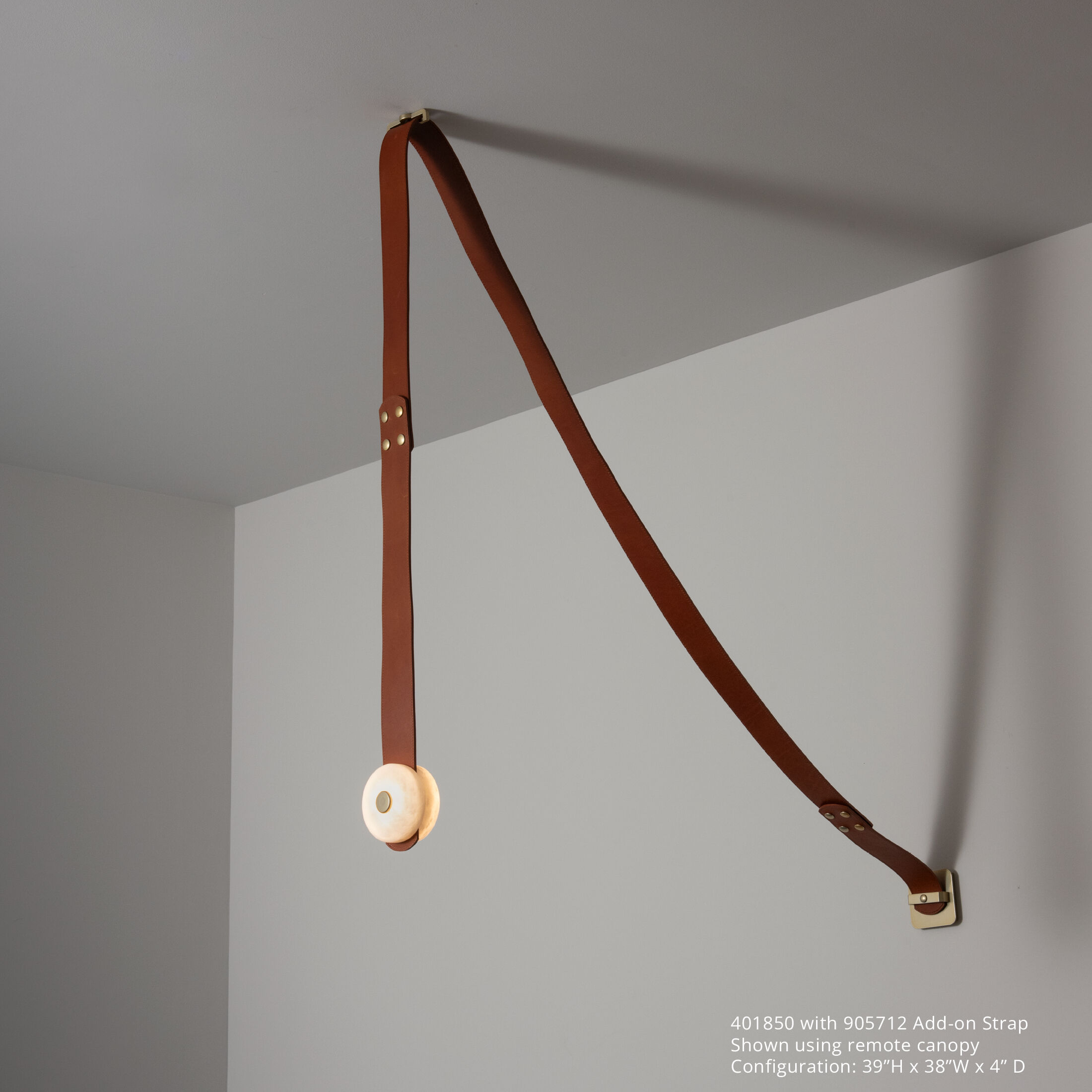Art & Alchemy SNAPS LED 4 inch Modern Brass Pendant Ceiling Light in Chestnut Leather with Alabaster, Small