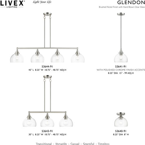 Glendon 1 Light 8.25 inch Brushed Nickel with Polished Chrome Finish Accents Glass Pendant Ceiling Light in Brushed Nickel & Polished Chrome