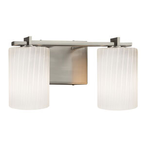 Fusion 2 Light 14 inch Vanity Light Wall Light in Brushed Nickel, Ribbon, Cylinder with Flat Rim, Incandescent