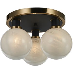 Gem 3 Light 14.5 inch Black and Brushed Brass Semi-Flush Mount Ceiling Light in Glossy Textured White