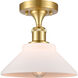 Ballston Orwell LED 8 inch Satin Gold Semi-Flush Mount Ceiling Light in Matte White Glass, Ballston