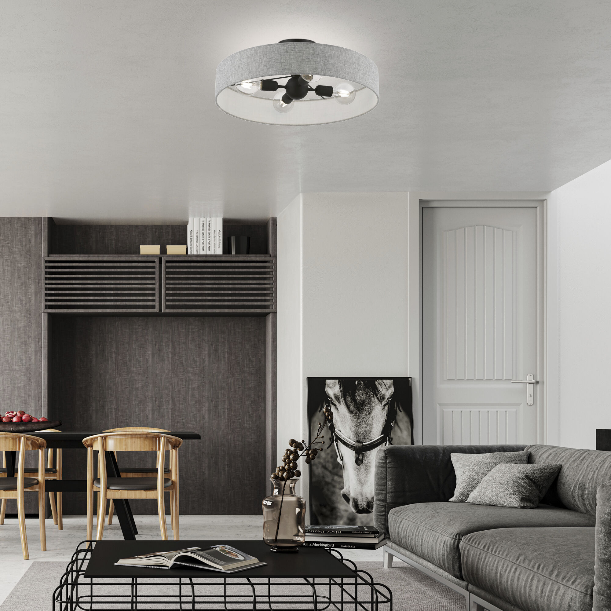 Elmhurst 4 Light 22 inch Black Semi-Flush Ceiling Light, Large