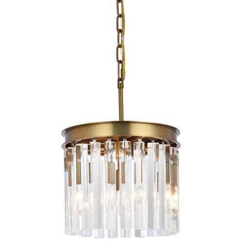 Sydney 3 Light 12 inch Satin Gold Pendant Ceiling Light in Clear