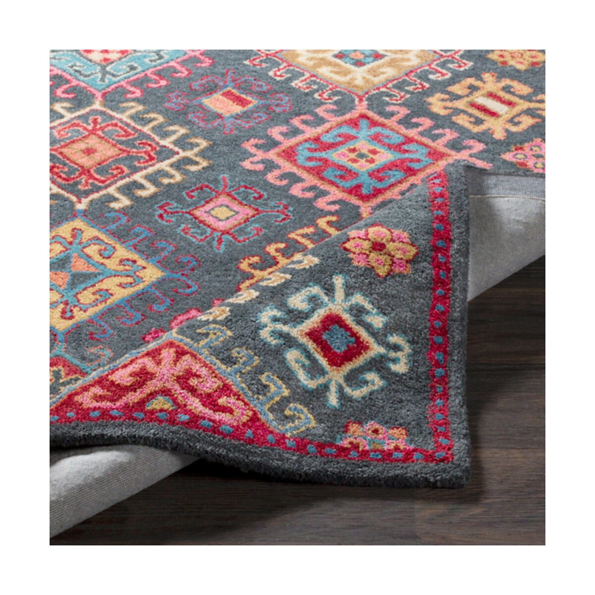 Tabriz 36 X 24 inch Bright Pink/Dark Red/Charcoal/Peach/Wheat/Tan/Aqua Rugs, Rectangle